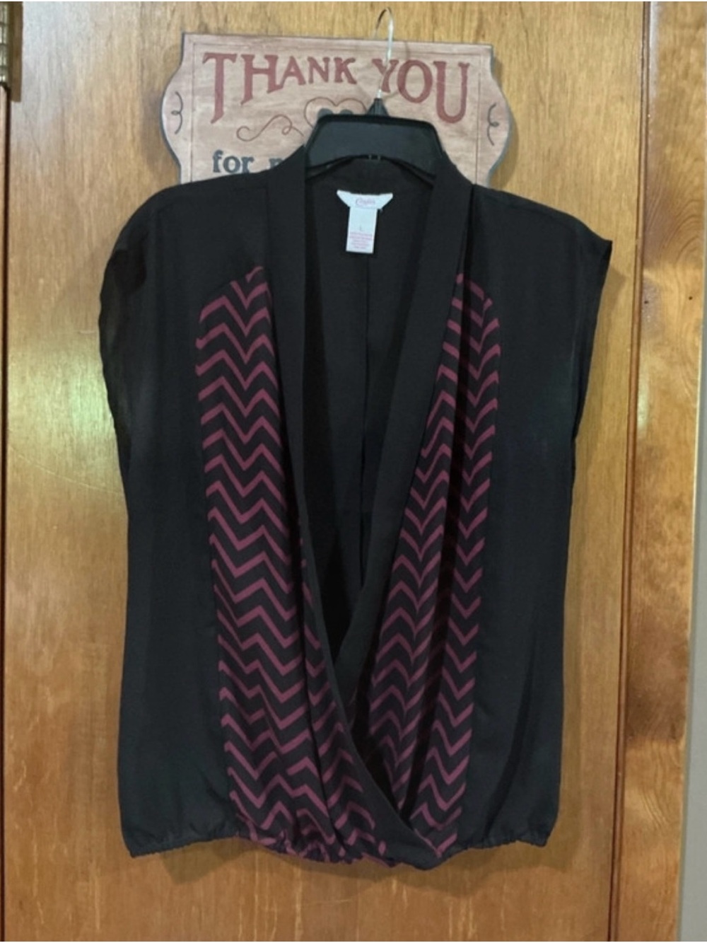 Candie's Black Top with Burgundy Chevron Panels